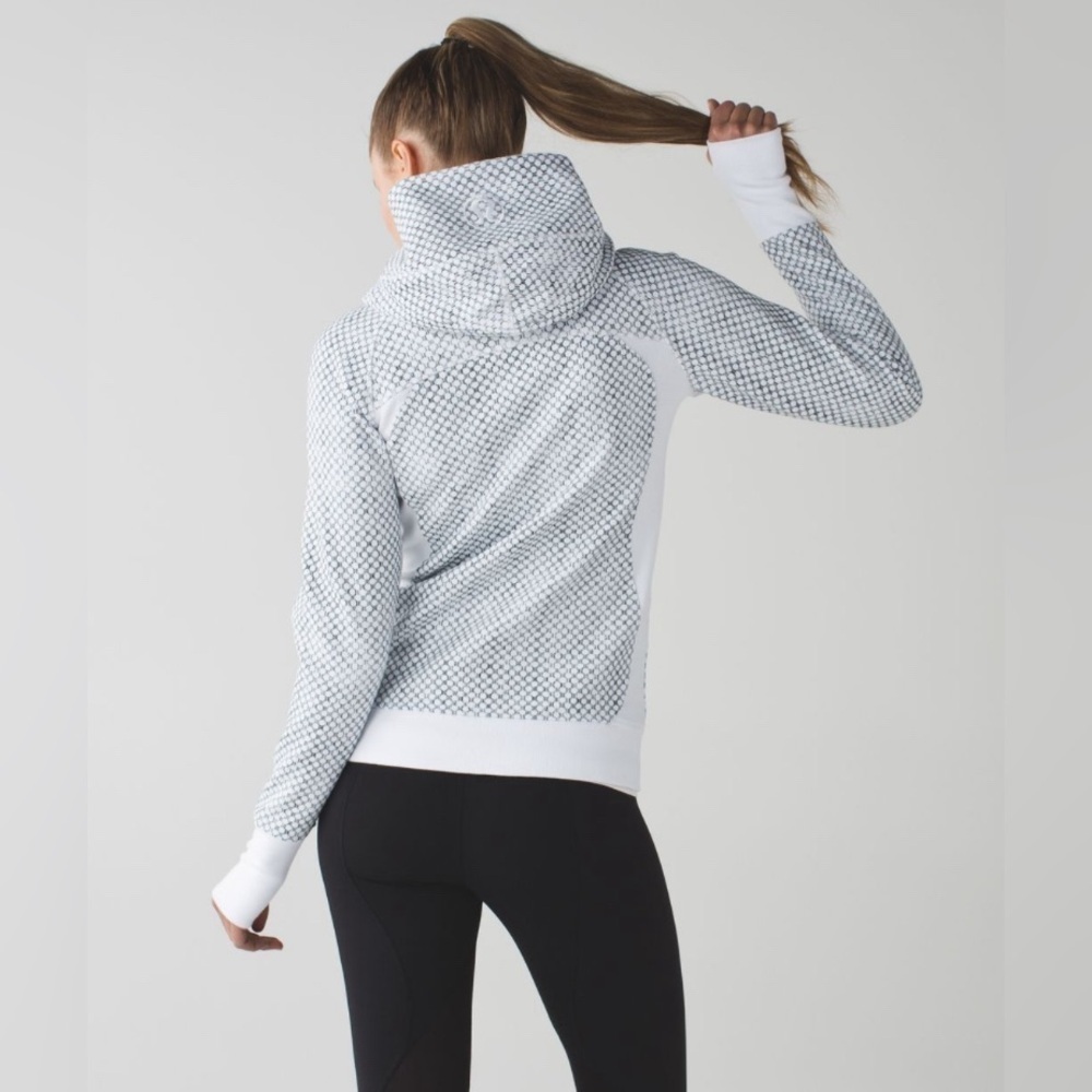 Lululemon Scuba Hoodie III Dottie Eyelet White Black Grey Sz 4 Fleece Activewear - Picture 2 of 14